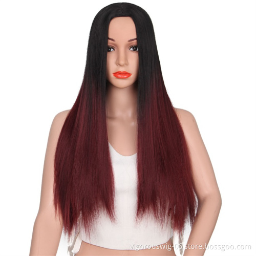 Vigorous Ombre Synthetic Wig Long Straight Red Wig Natural Looking Heat Resistant Wig for African American Women